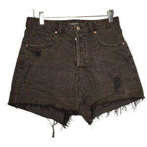 Wild Fable Women's 10 Button Fly Stretch Curvy Shorts Cut Off Faded Black Distre
